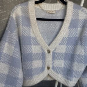 L.A. Hearts plaid blue cropped flannel sweater